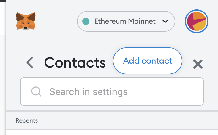 Add contact button on Metamask