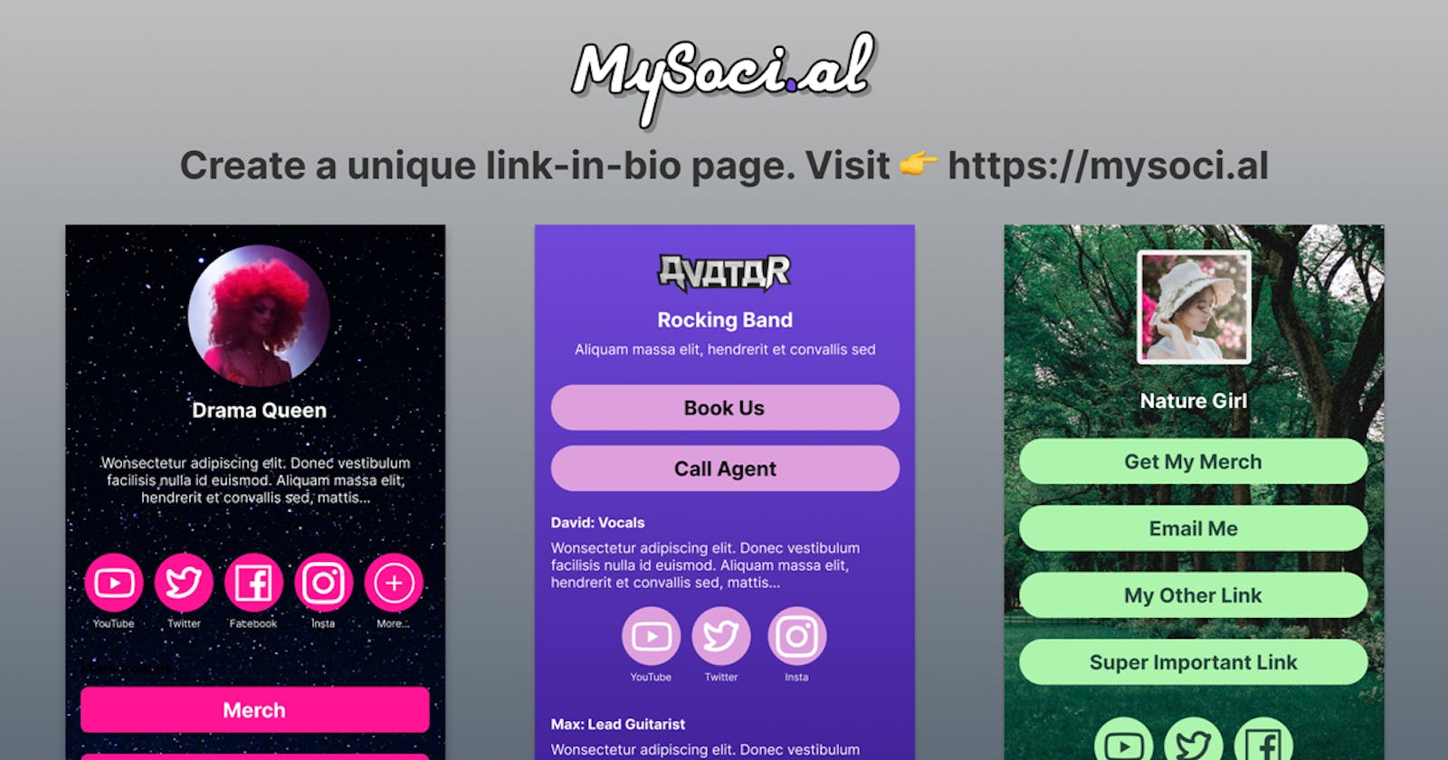 MySocial let's you create a link-in-bio website
