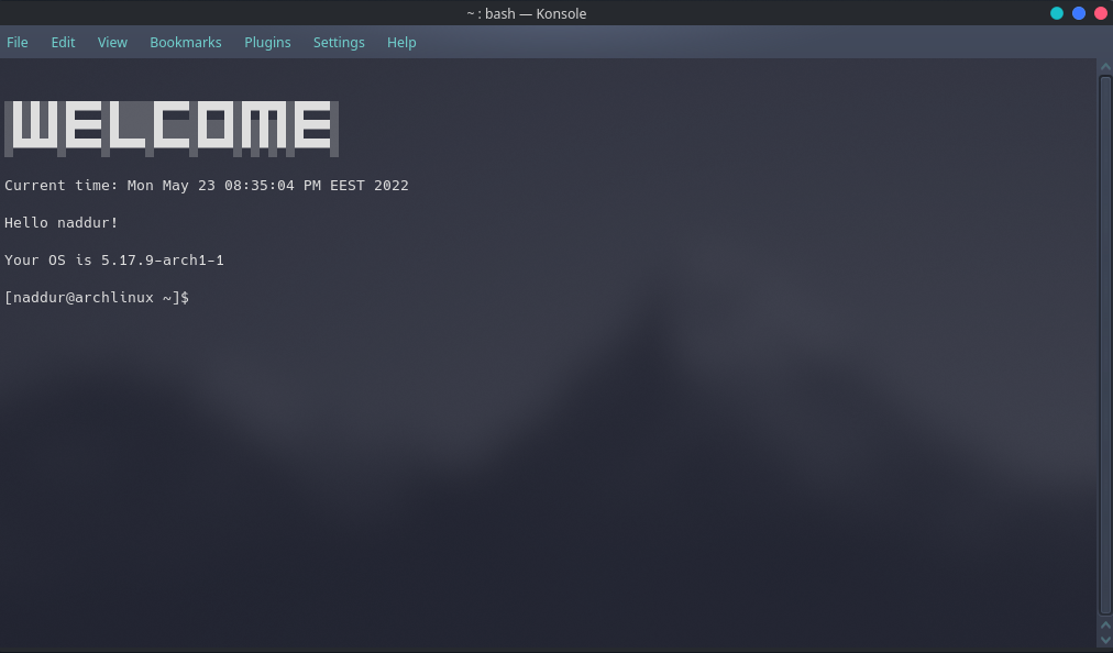 Create greetings after the launch Linux Terminal