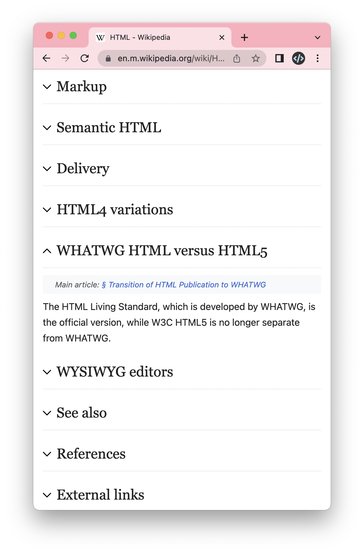 HTML Accordion on Wikipedia mobile website