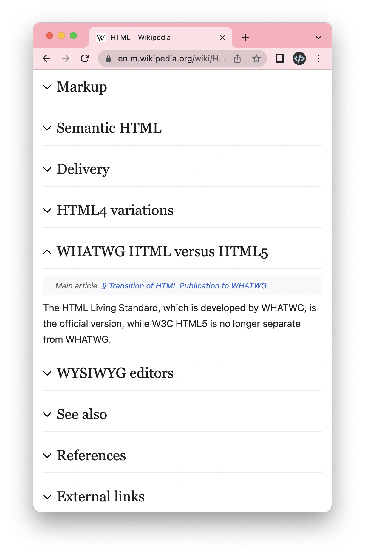 HTML Accordion on Wikipedia mobile website