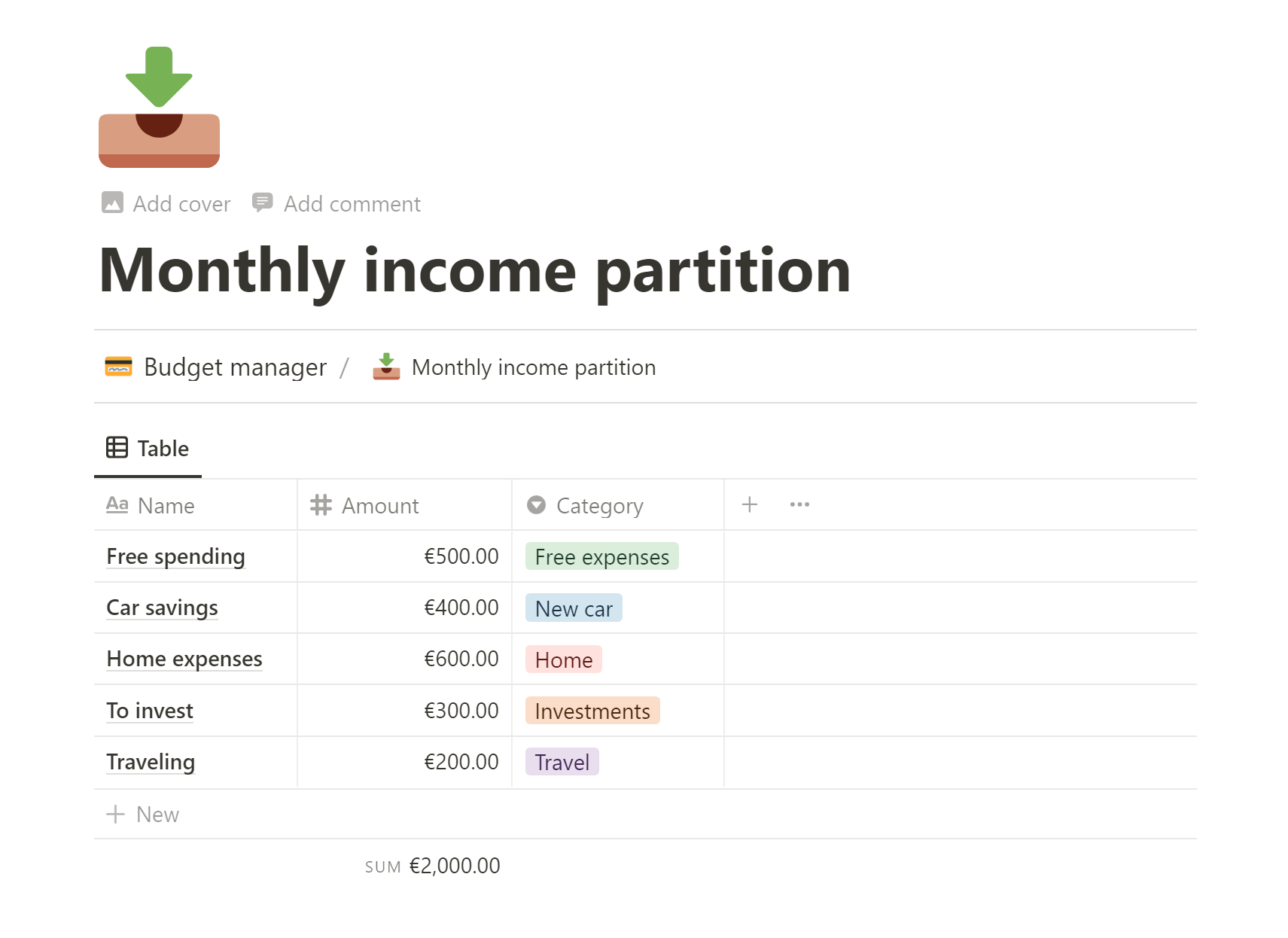 Monthly income partition db