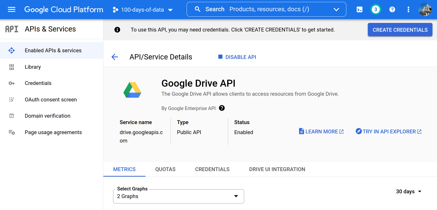 Create credentials for Google Drive API