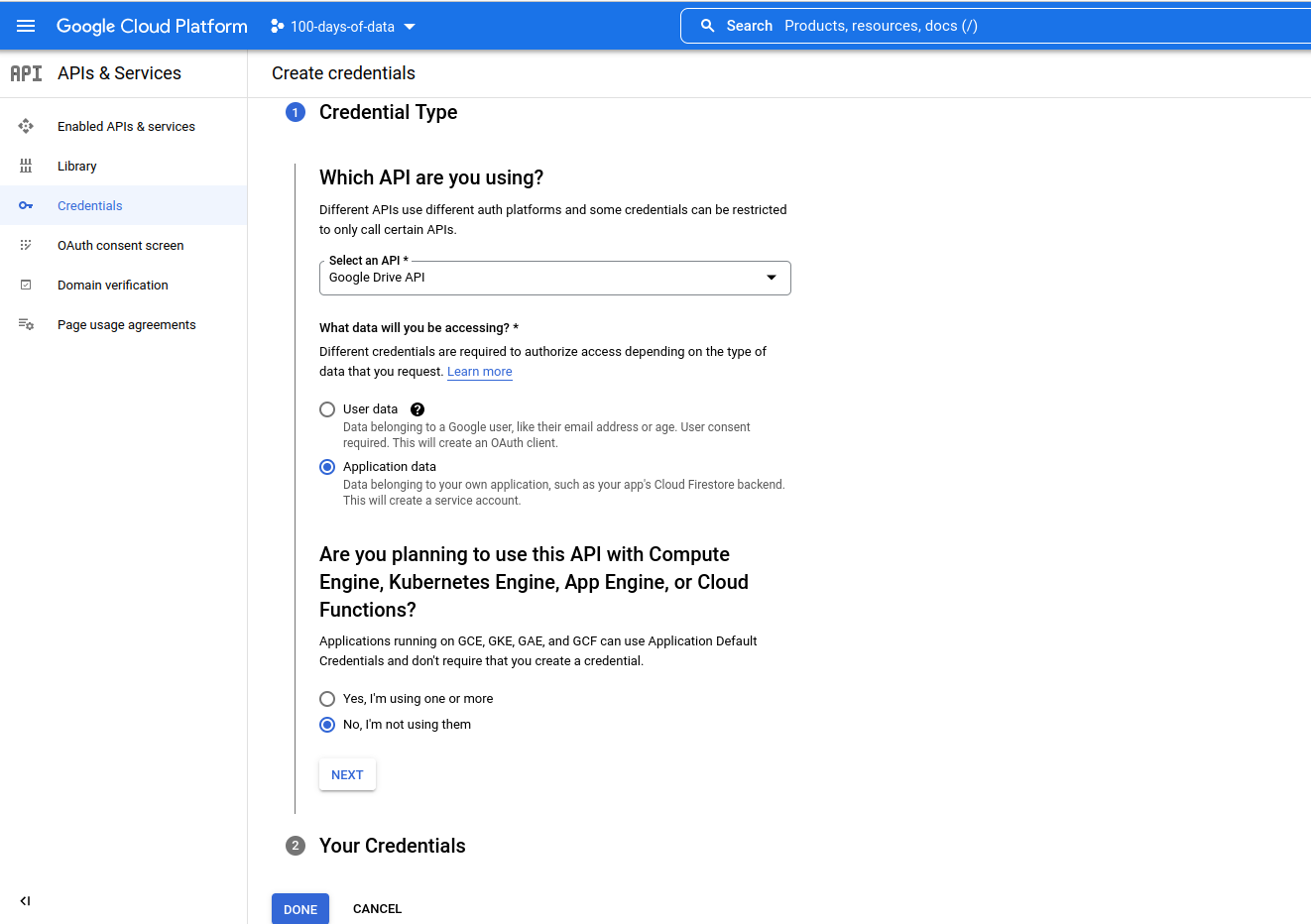 Credentials Page Google Cloud Console