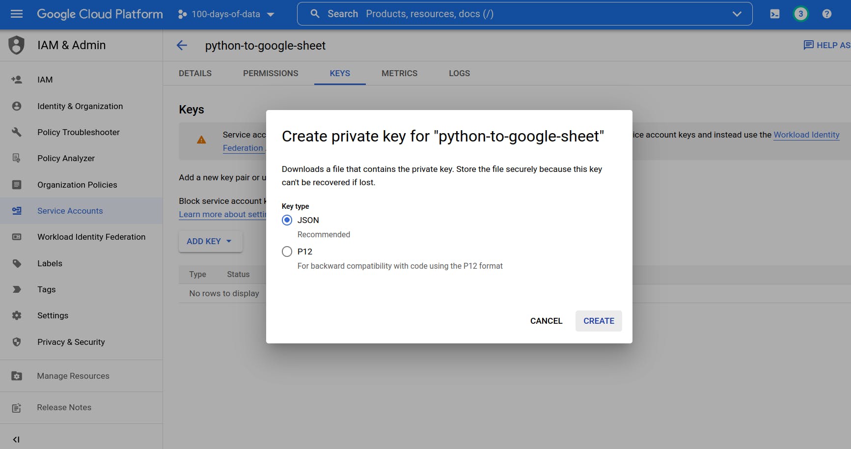 Private key in JSON for Google Drive access