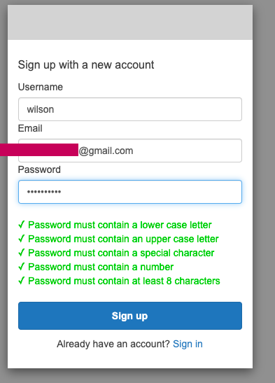 Cognito Sign up screen