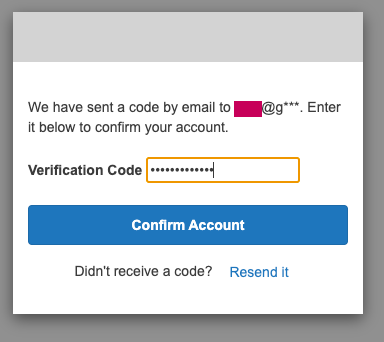 Cognito verification code screen