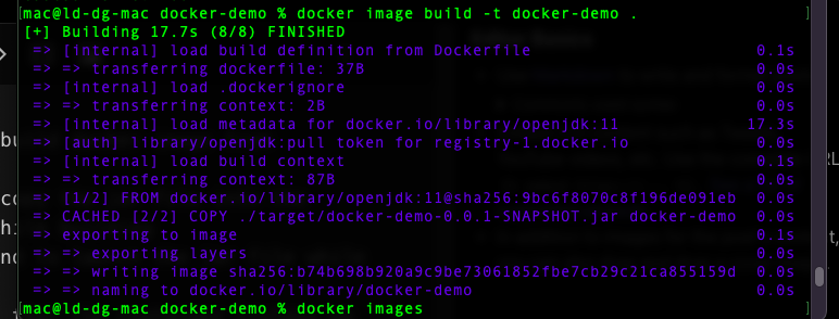 Terminal : docker build success