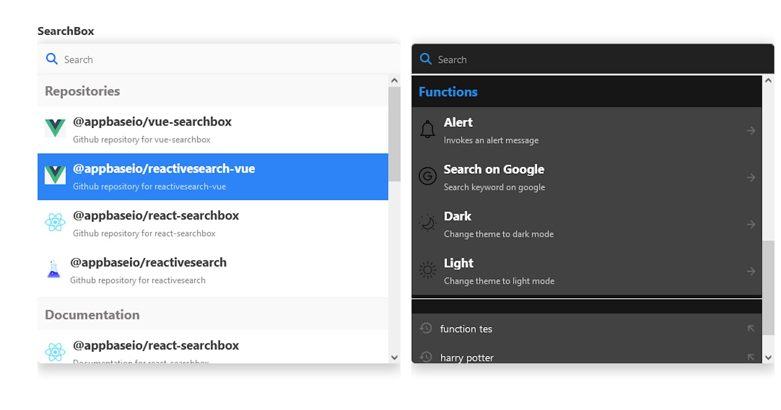 Different ways to use the SearchBox component - Featured Suggestions