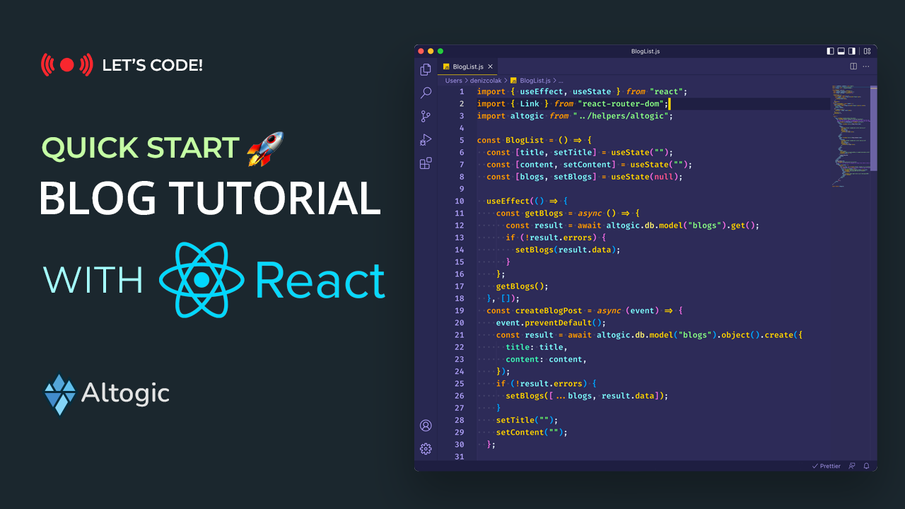 Quickstart: How to build Blog App using React & Altogic?