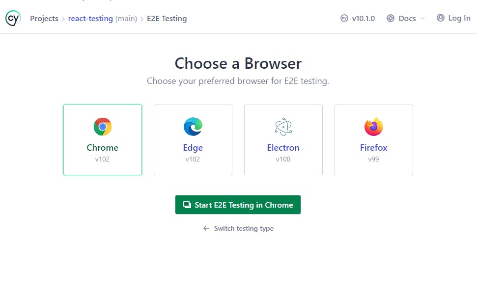 Cypress choosing a browser