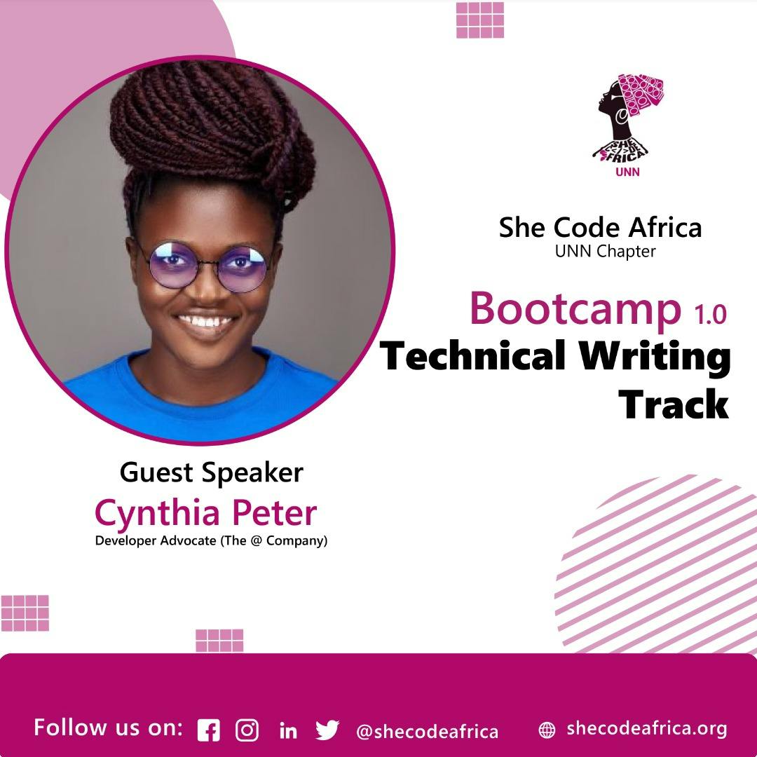 Flier for the same Bootcamp showing Cynthis Peter as the guest speaker