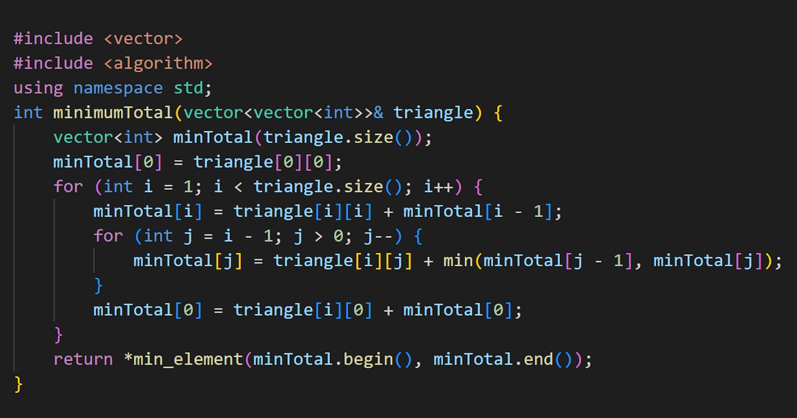 C++ Solution to Coding Challenge  120. Triangle