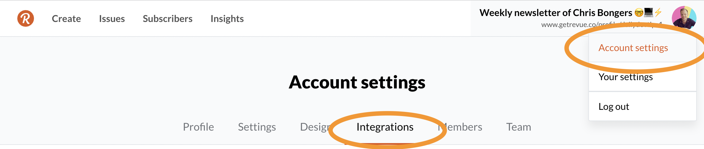 Revue integrations page