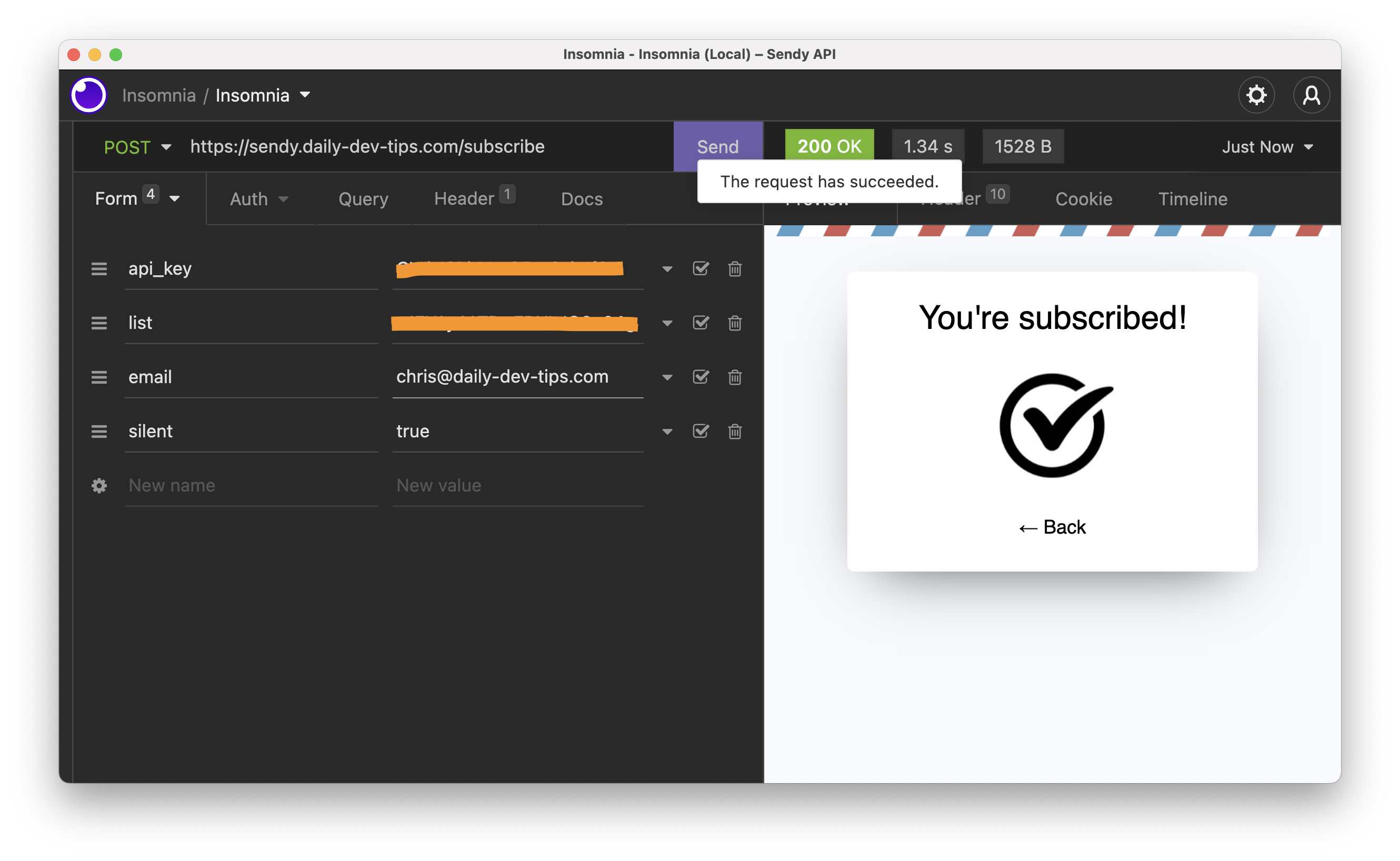 Subscribe users to Sendy via API
