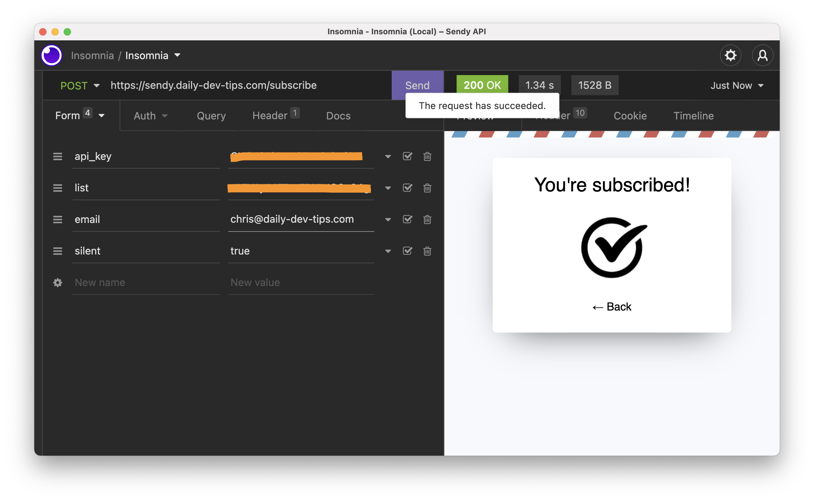 Subscribe users to Sendy via API