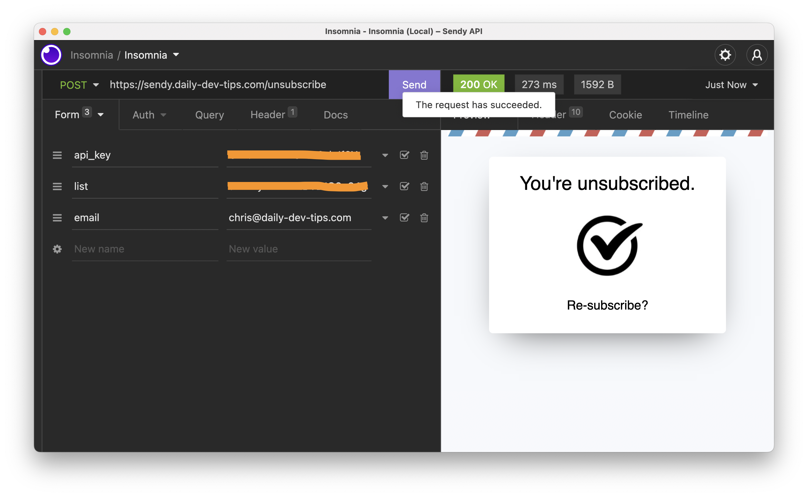 Unsubscribe users via Sendy API