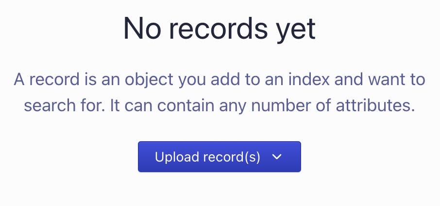 A screenshot of the option to upload records manually to some index in the Algolia dashboard