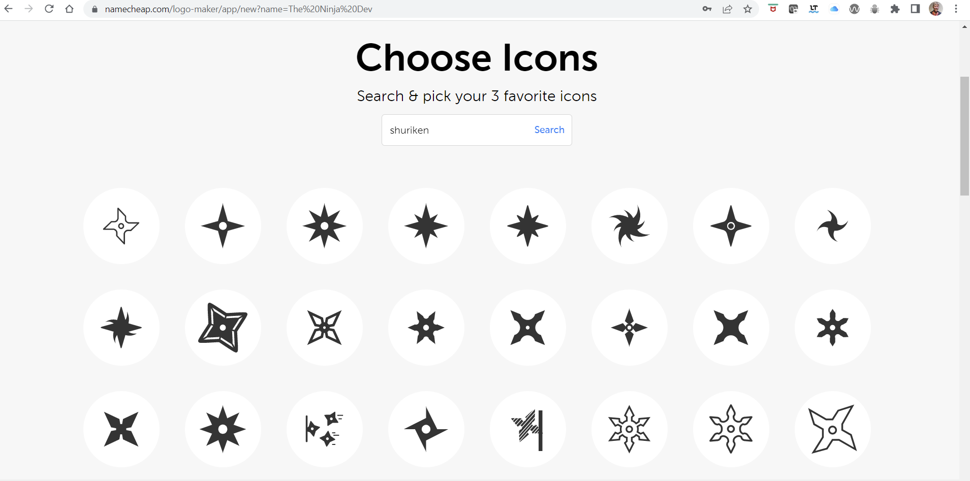 selection of shuriken icons