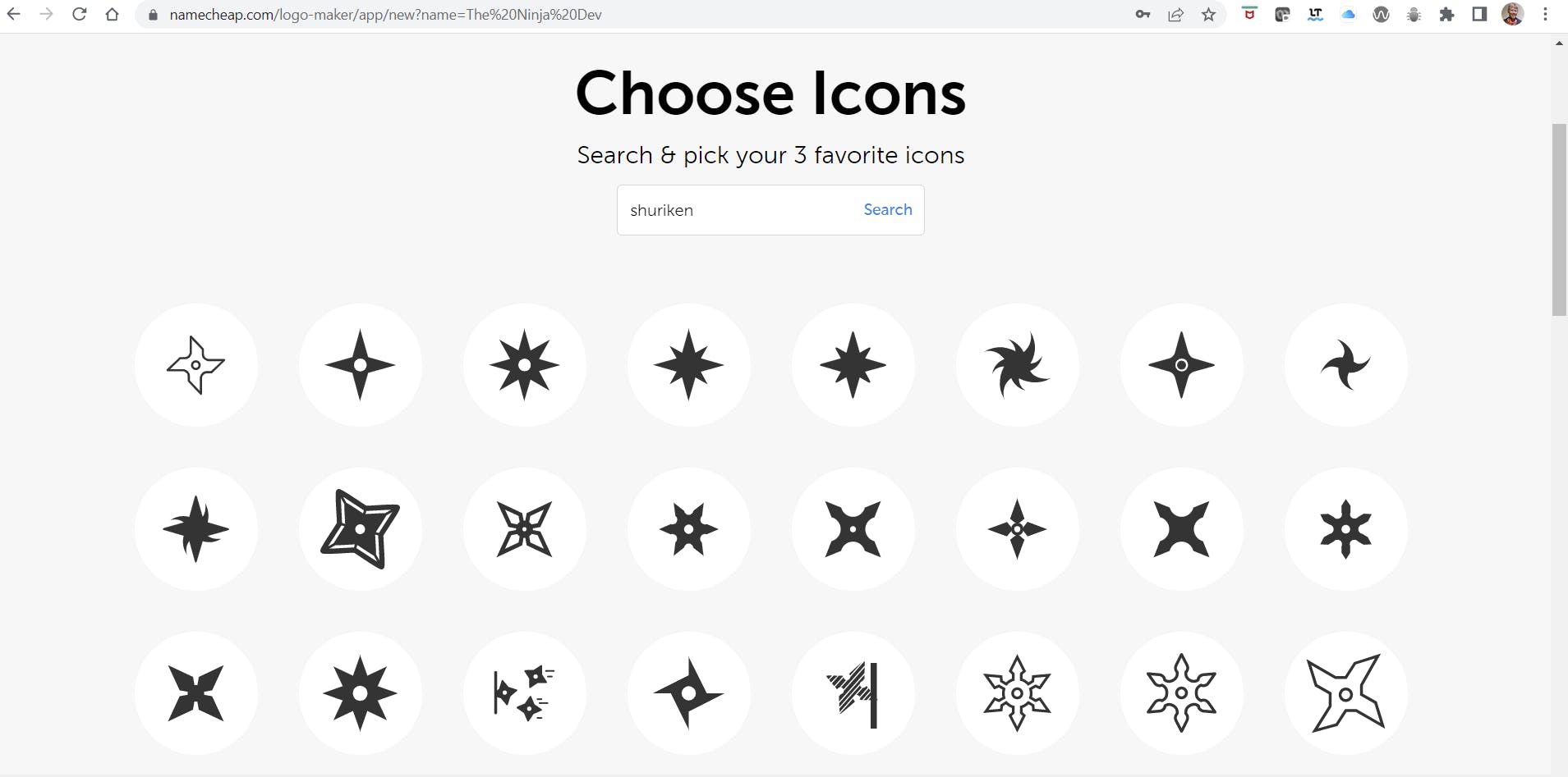 selection of shuriken icons
