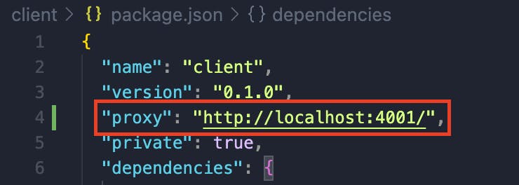 client-side package.json file
