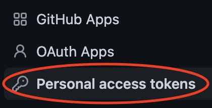 Personal access token option highlighted