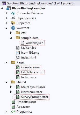 Screenshot of Visual Studio project files to delete