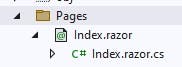 Screenshot of Visual Studio Index.razor and Index.razor.cs file locations