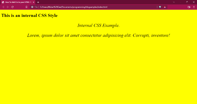 A web page with a yellow background color, a heading, and two paragraphs