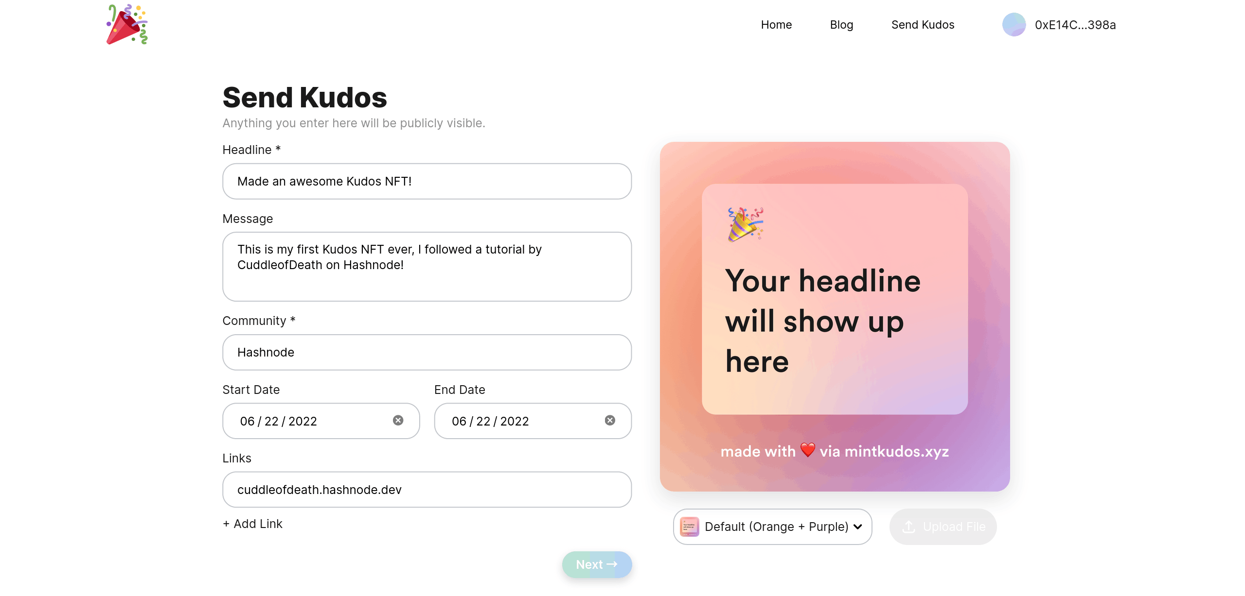 Send Kudos Page