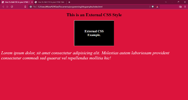 An image showing the use of External CSS
