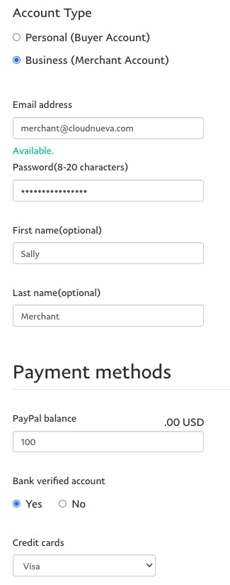 Setup PayPal Developer Account Business Account Details