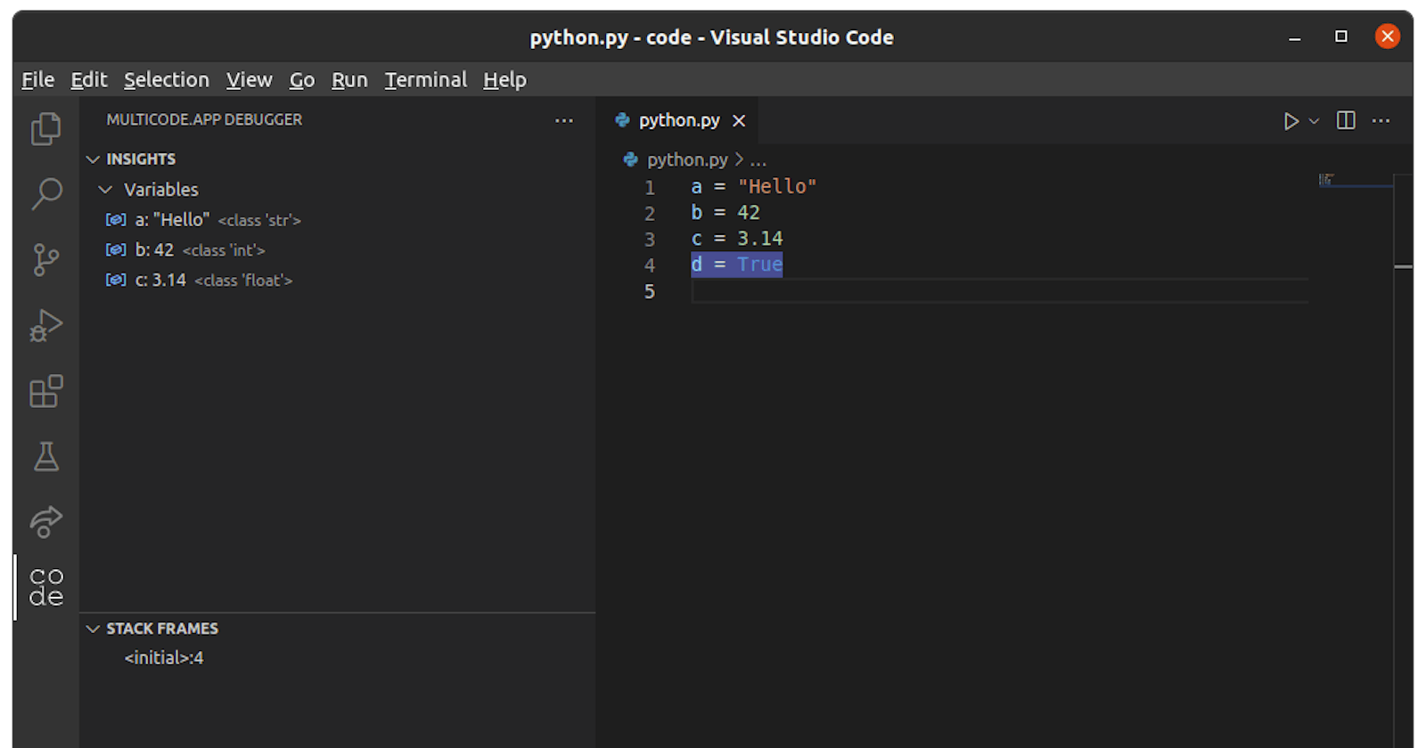 Visual Studio Code debugging with Multicode.app