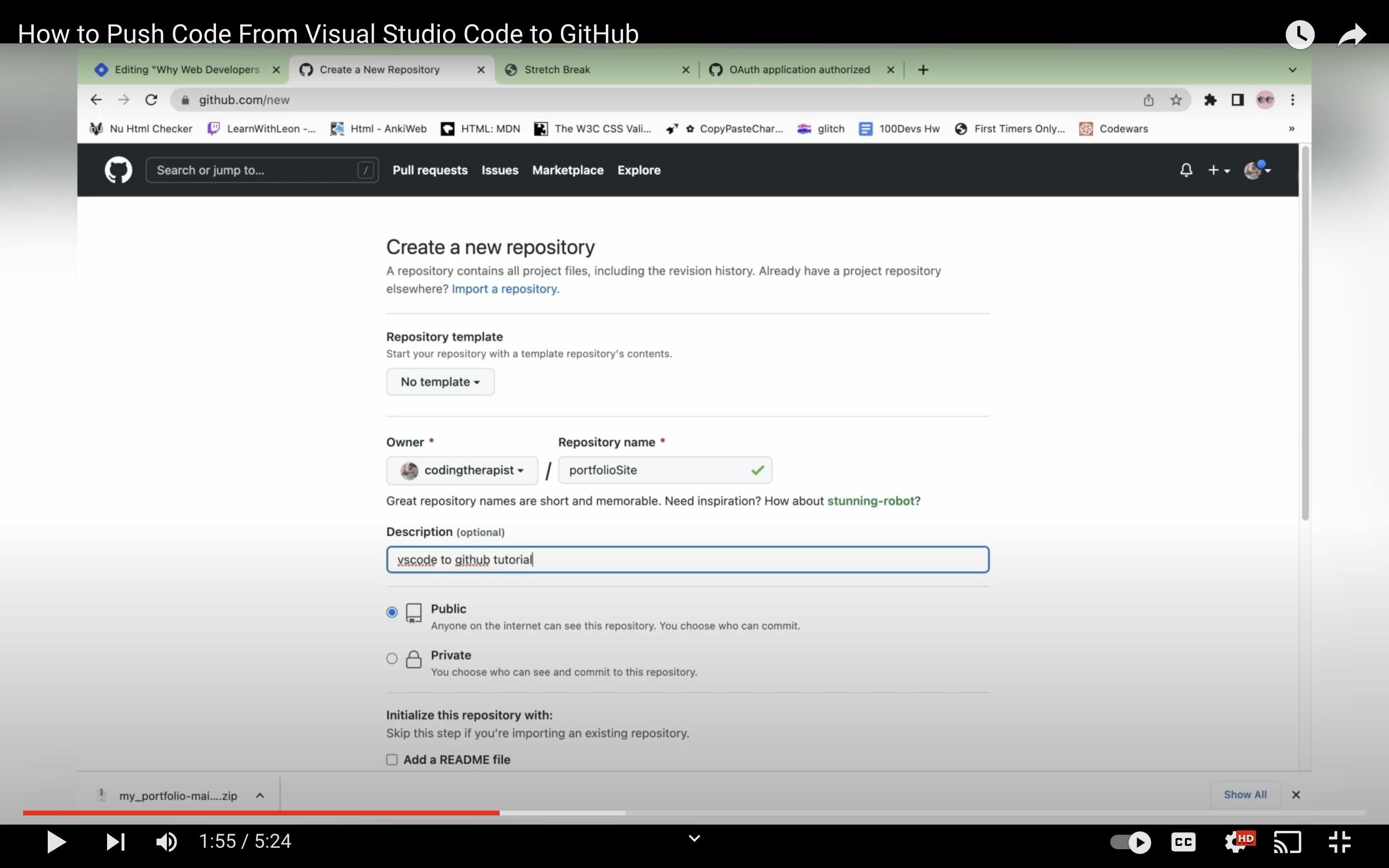 Screenshot of authors computer showing github open
