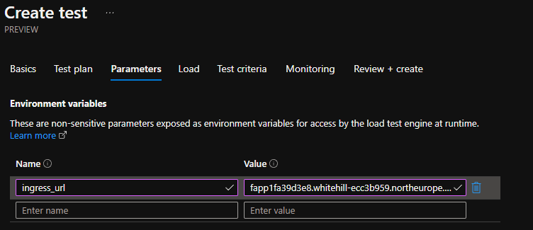 creating the test and setting URL parameter