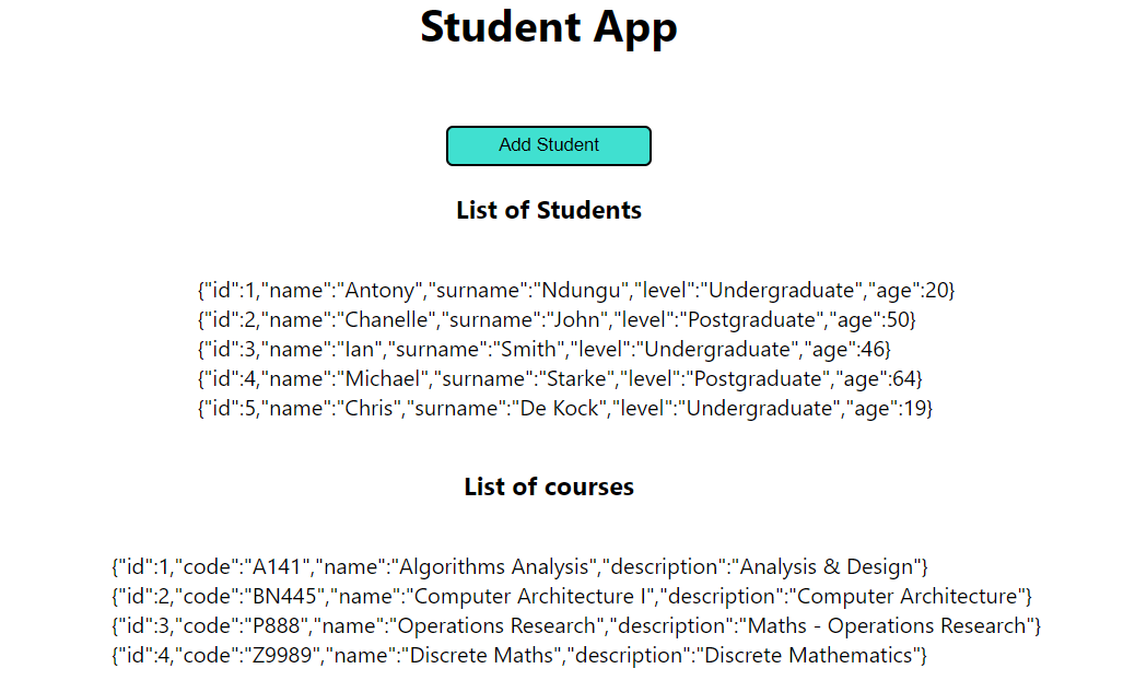 TypeScript Student Courses Lists Display