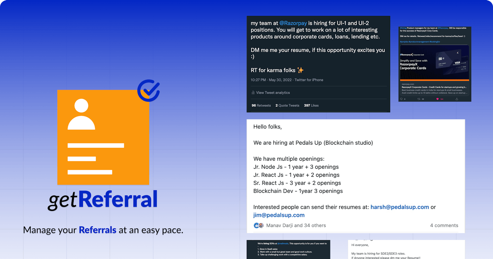 getReferral - Manage referrals easily and apply at one click for openings.
