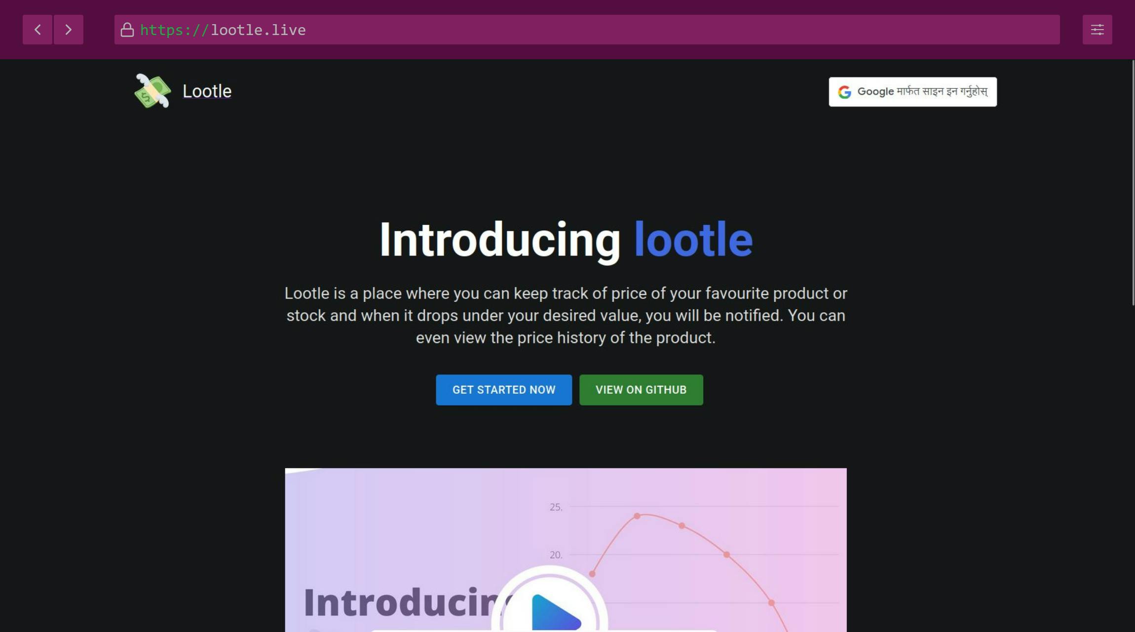 Homepage of lootle.live