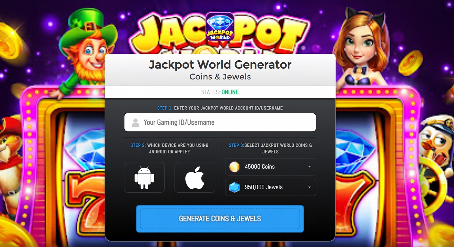 free jackpot world coins