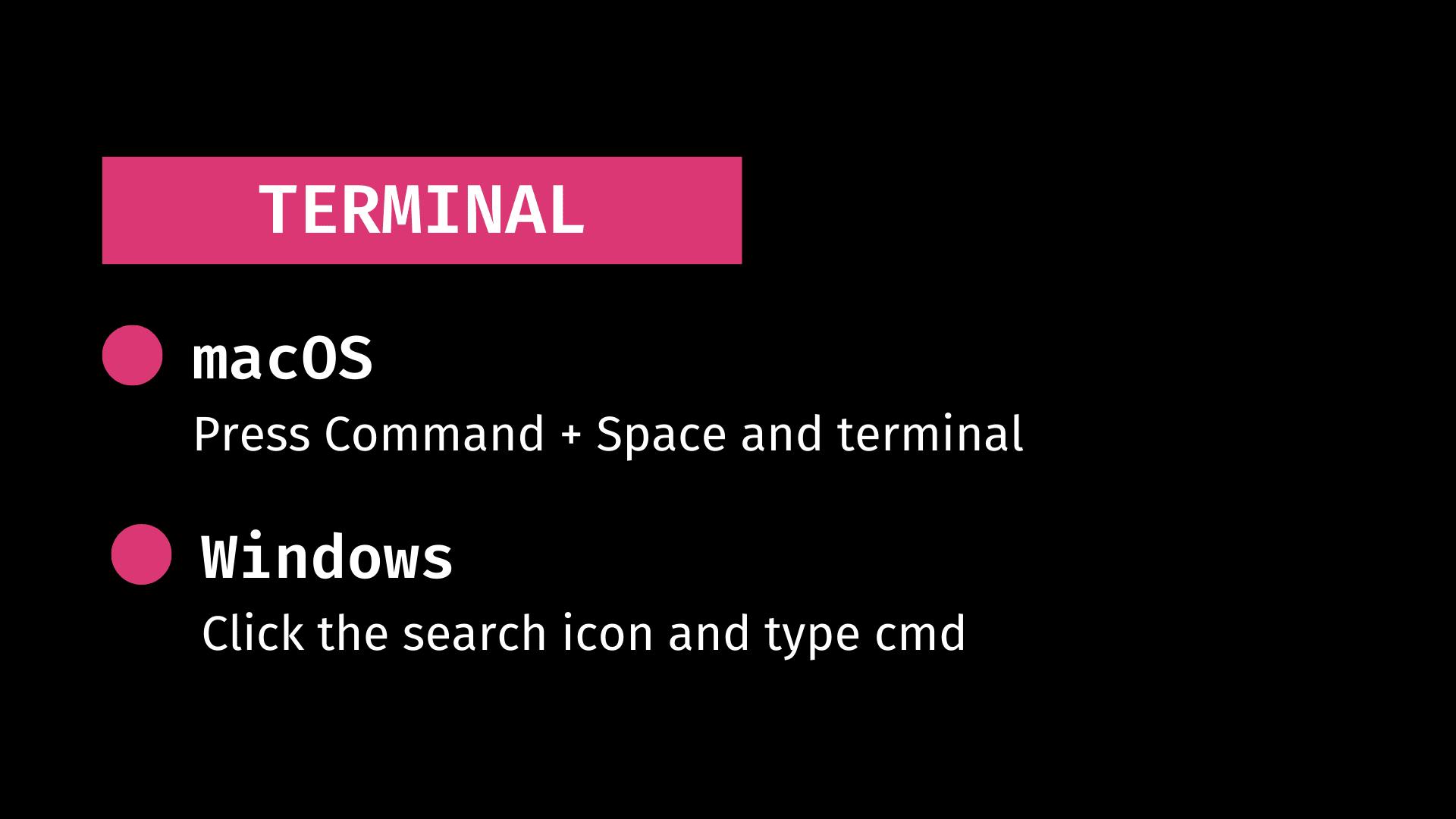 terminal open in mac and windows