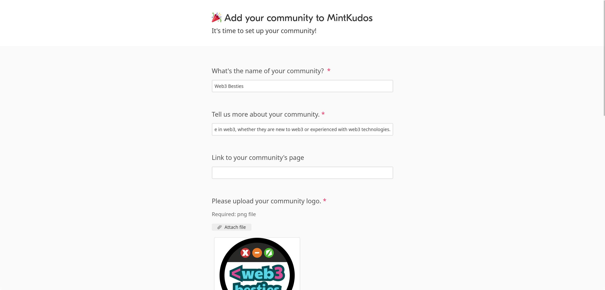MintKudos community form