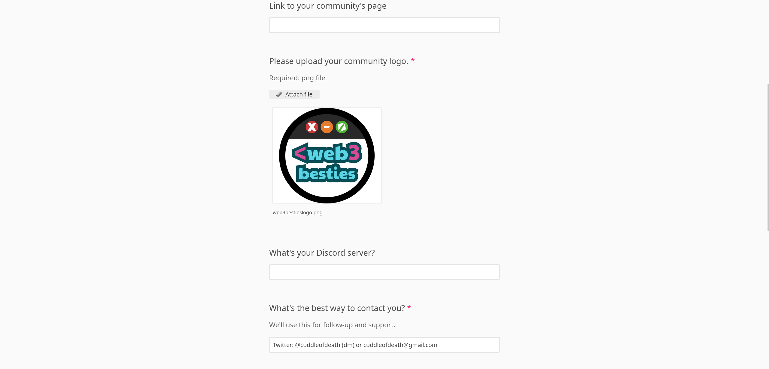 Kudos Community Form Detail page