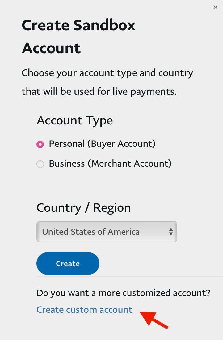 Screenshot showing PayPal Account Type Selection