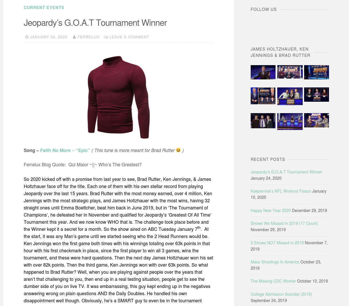 ⏳Jeopardy’s G.O.A.T Tournament Winner🧧
