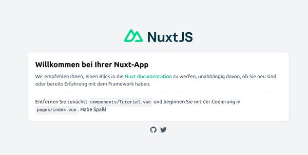 Nuxt.js project's initial screen translated to German