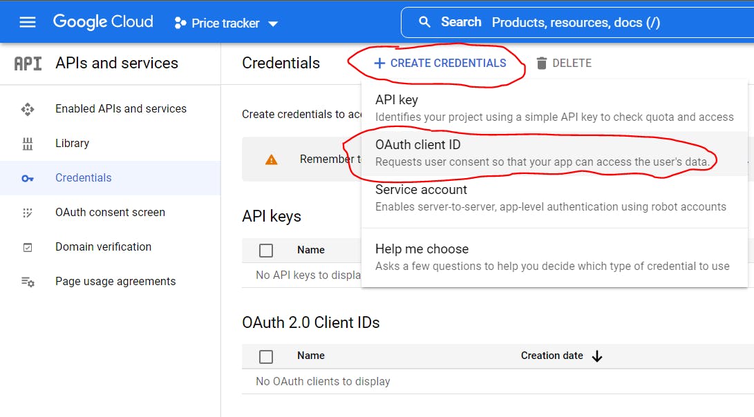 Create new OAuth client ID