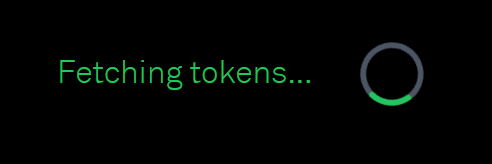 It says: "Fetching Tokens" and has a loading symbol next to it