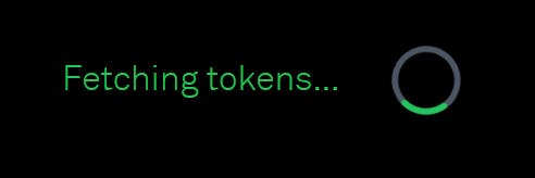 It says: "Fetching Tokens" and has a loading symbol next to it