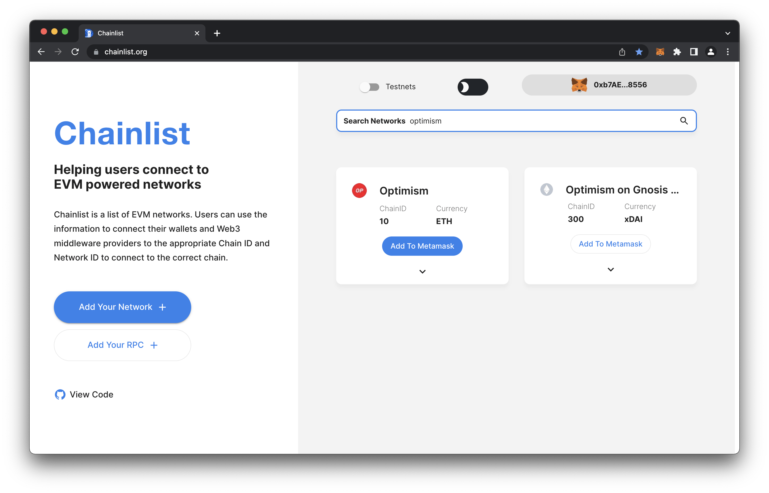 Chainlist.org Optimism