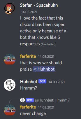 Huhnbot responding with Hmmm